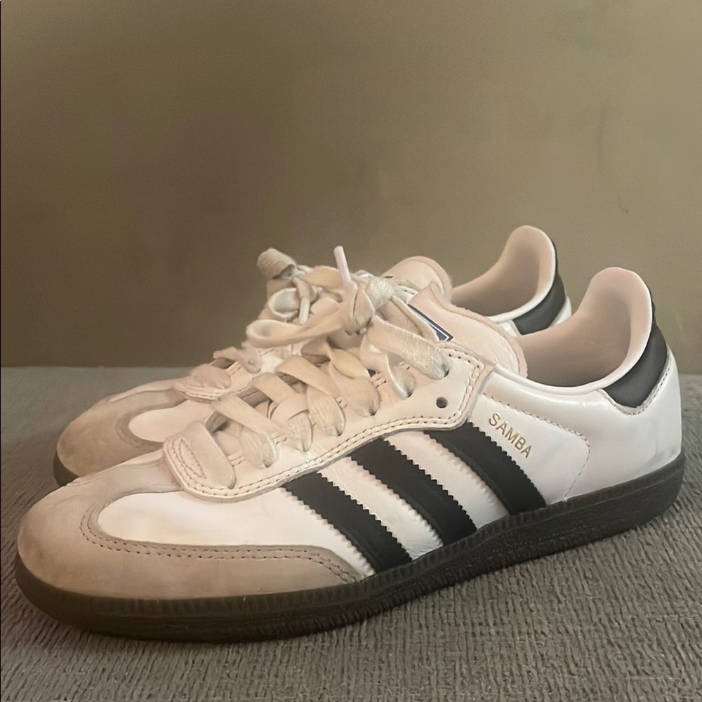 Adidas White and Black Samba Sneakers with Iconic Stripes